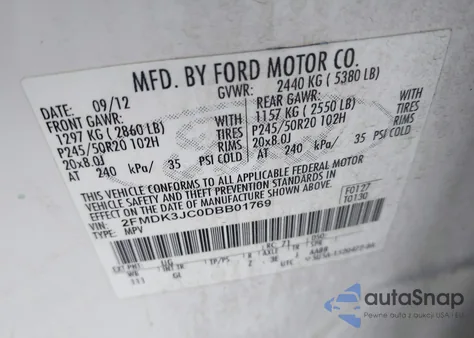 2013 Ford Edge Sel из США, поврежденный, VIN 2FMDK3JC0DBB01769
